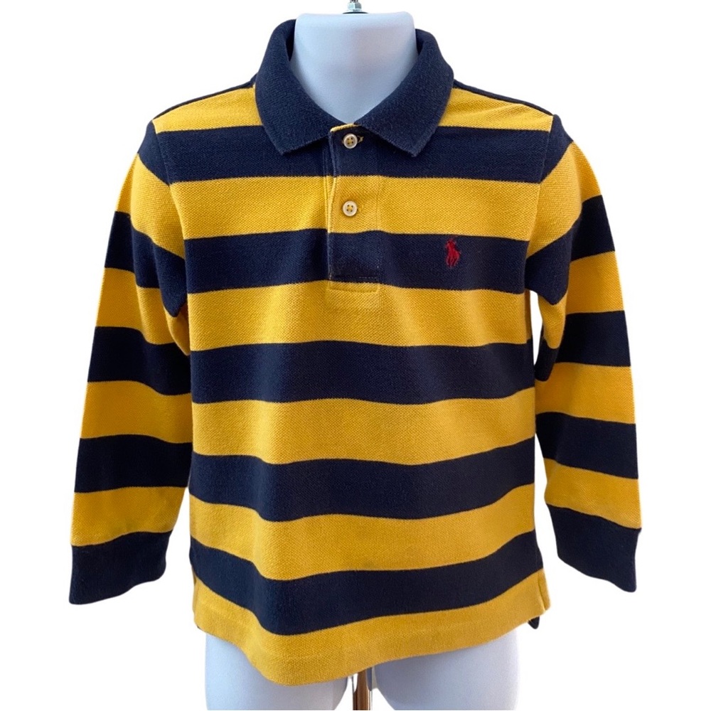 Polo Ralph Lauren Boys Striped Mesh Long-Sleeve Polo Shirt - YELLOW - Size 2T